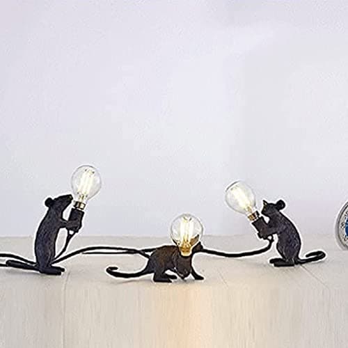 Image of KPLFI Mouse Lamp 3 Pack Table Lamp Mouse Shape Bedside Lamp Resin Creative LED Desk Light 3-Pin Plug Bedroom Home Corridor Decor Holiday Gifts (Black)