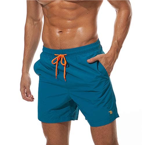 Image of donhobo Men's Swim Trunks Board Shorts Beach Pants Swimming Waterproof Quick Dry Surfing Boardshorts(Peacock Blue,M)