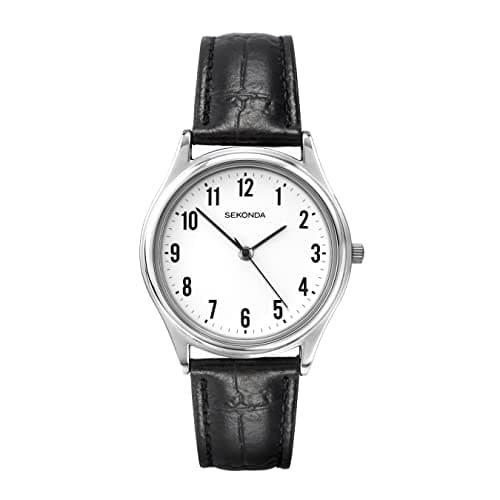 Image of Sekonda Men's Quartz Watch with White Dial Analogue Display and Black Leather Strap 3621.27