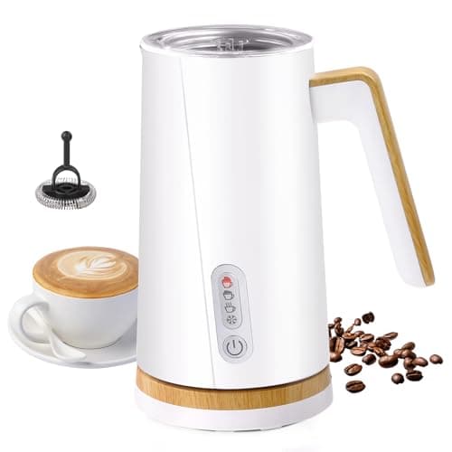 Image of Electric Milk Frother and Steamer, 4-in-1 Milk Steamer with Wood Elements Design, Automatic Hot & Cold Foam Maker for Latte, Cappuccinos, Macchiato, Milk Warmer (White)