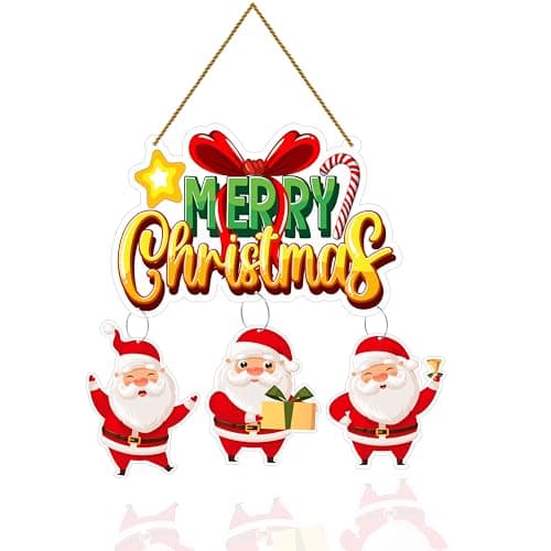 Image of EXPLEASIA Decorative Christmas Wall Hanging Wooden Art Decoration Item for Home | Office | Living Room | Bedroom (Bow-3Santa)