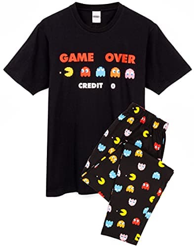 Image of Pac-Man Pyjamas For Men | Adults Arcade Game Over Black Short Sleeve T-Shirt & Loungewear Joggers Pjs | Gamer Merchandise XXL