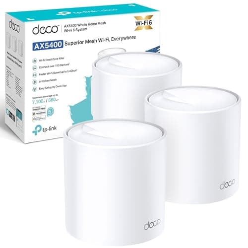 Image of TP-Link Deco X60(3-pack) AX5400Mbps Whole Home Mesh WiFi 6 System, up to 7,100 Sq ft Coverage, AI Driven WiFi Booster, 1 GHz Quad-Core CPU, Compatible with Amazon Alexa, HomeShield Security,Easy Setup
