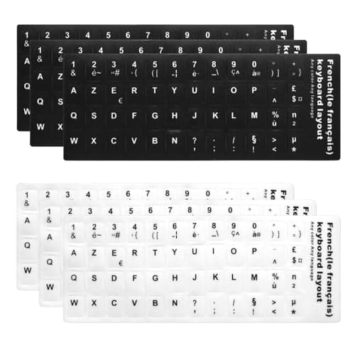 Image of Azerty French Keyboard Sticker 6 Pieces Universal Replacement Letters Frosted Cover Keyboard Stickers for All Keyboards PC Laptop Office Computer (3 x Black, 3 x White)