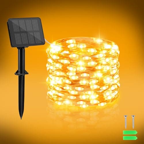 Image of cshare Solar Lights Outdoor Garden, 1Pack 5M 50 LED Solar Fairy Lights Copper Wire 8 Modes Waterproof String Lights for Yard,Christmas Tree,Garden,Bedroom,Gate Indoor/Outside Decorations(Warm White)