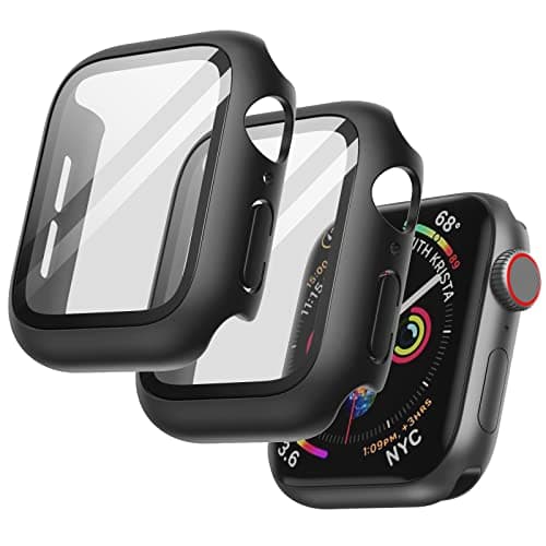 Image of JETech Case with Screen Protector for Apple Watch SE 3/2/1 (2025/2022/2020) / Series 6 5 4 44mm, Overall Protective Cover, Built-in Tempered Glass Film High Sensitivity, 2 Pack (Black)