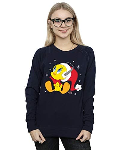 Image of Absolute Cult Looney Tunes Women's Christmas Tweety Sweatshirt Navy Blue XX-Large