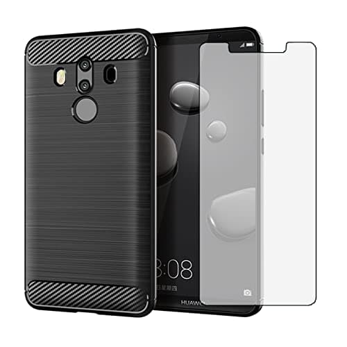 Image of Asuwish Compatible with Huawei Mate 10 Pro Phone Case and Tempered Glass Screen Protector with Shockproof Soft Silicone Carbon Fiber Cell Accessories Hawaii Mate10Pro Mate10 10Pro for Women Men Black
