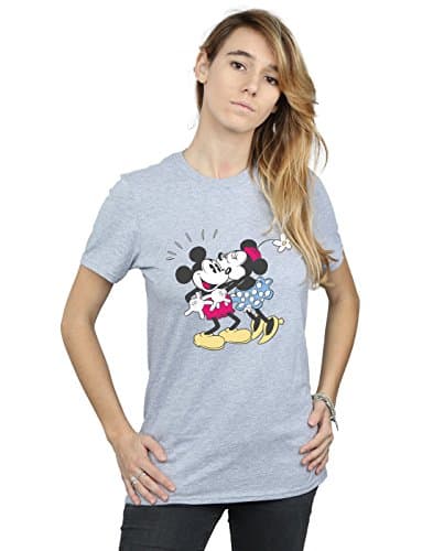 Image of Disney Women's Mickey and Minnie Mouse Kiss Boyfriend Fit T-Shirt Sport Grey XXX-Large