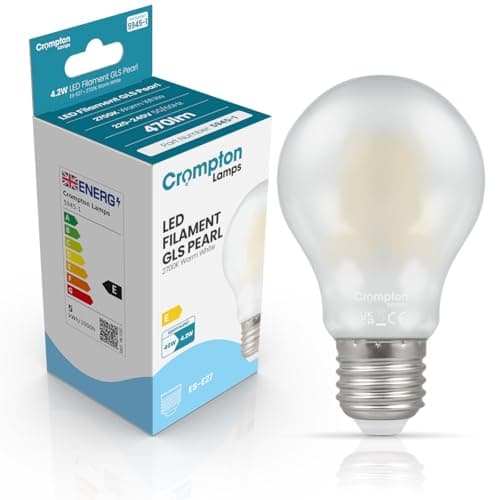 Image of Crompton Lamps Filament GLS LED Light Bulb ES-E27 | 4.2W = 40W Equivalent | Warm White 2700K | Energy Efficient | Edison Screw Lightbulb | Long Life 10,000-Hrs | Pearl Glass | Dimmable