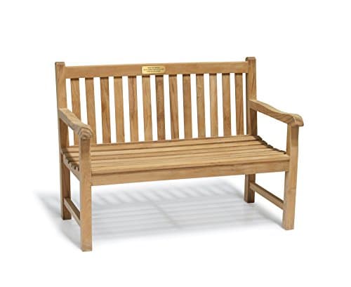 Image of Jati York 1.2m FULLY ASSEMBLED 2 seater Teak Bench with 150x50mm Brass Plaque Engraving (Informal Font)