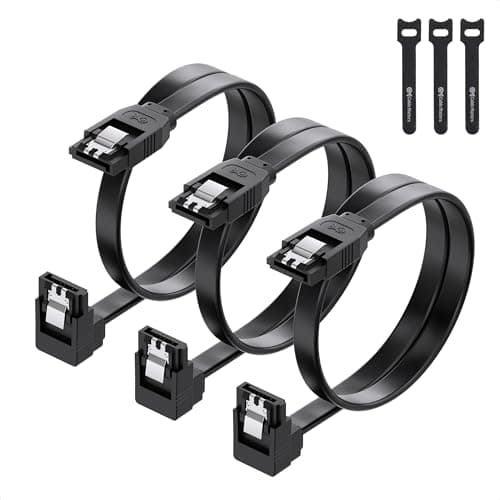 Image of Cable Matters 3-Pack 90 Degree SATA Cable 45cm, 6Gbps SATA III Data Cable Right Angle for SSD, HDD, CD/DVD Drives, Hard Drive, Optical Drive, 3x Cable Ties Included, Black