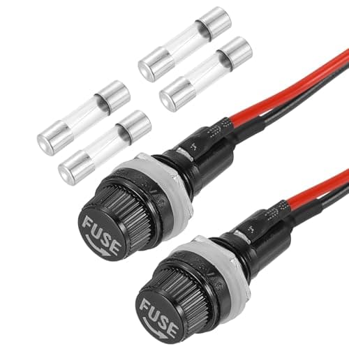 Image of sourcing map 2 Pcs Panel Mount Fuse Holder, 5 x 20mm 10/15A DC 125/250V Ring Terminal Screw Cap Fuse Holders with Pre-Soldered Wires and 2A Glass Tube Fuses