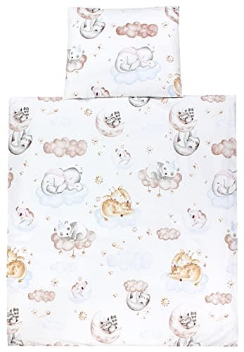 Image of TupTam Baby Crib Pram Bedding Set Duvet Pillow - 4 pieces, Animals on clouds, 80x80 cm