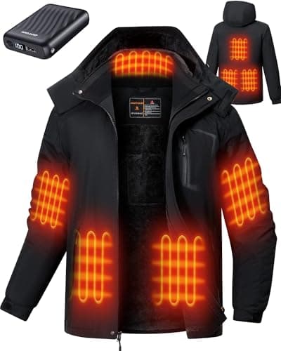 Image of GOTOBI Men's Heated Jacket with Power Bank 12V 18400mAh, 8 Heating Zones Heated Jacket with 3 Temperature Levels, Smart Temp Control Warm Jacket for Men, Camping & Outdoor Work, Black,M