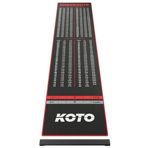 Image of KOTO - Oche Carpet Checkout Darts Mat Red 285 x 60 cm + Oche Incl. Score Indicator, Non Slip Carpet Dart Mat, Professional Dart Mat, PRedect Floor & Darts
