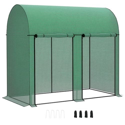 Image of Outsunny Walk-In Greenhouse with Zipped Roll Up Doors, Small Tomato Greenhouse with Plastic Cover and Arched Top for Flowers, Vegetables and Herbs, 200 x 100 x 178cm, Green