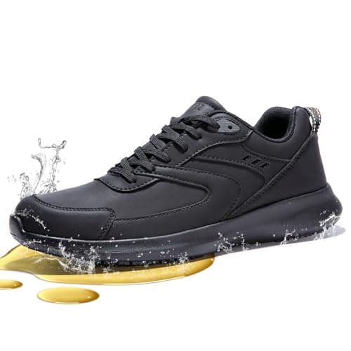 Image of SPIEZ Non Slip Work Shoes, Waterproof Kichen Safety Shoes, Men's Chef Shoes, Comfortable Walking Trainers Black Size 9