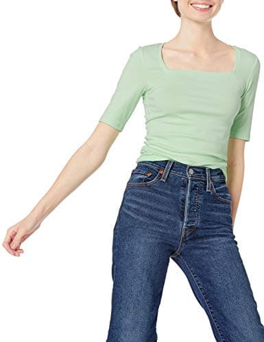 Image of Amazon Essentials Women's Slim-Fit Half Sleeve Square Neck T-Shirt, Green, S