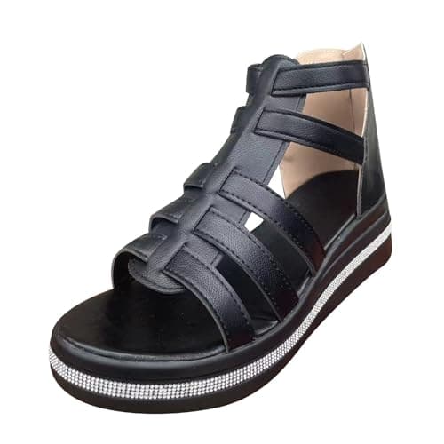 Image of Ladies Casual Sandals Platform Women Many Band Open Toe Ankle Strap Fashion Slide Sandal (Black, 6.5) for Summer Holiday & Travel