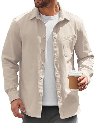 Image of Coofandy Mens Lightweight Button Down Shirt Jacket Casual Shacket Overshirt, Beige, Medium