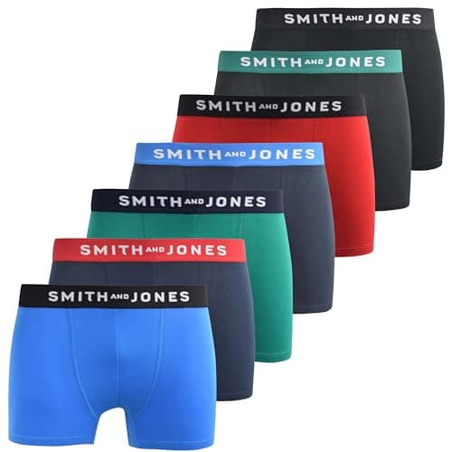 Image of SMITH & JONES mens boxers – multipack of 7, stretch cotton men’s boxer shorts, comfortable underpants for men, colourful and black underwear trunks, multi pack man briefs(M, Kesden)