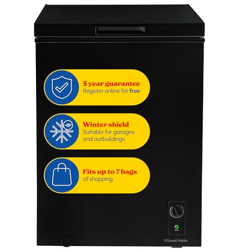 Image of Russell Hobbs Black Chest Freezer 143L Freestanding with 5 Year Warranty, Adjustable Thermostat, Chill or Freeze Function, 4 Star Freezer Rating & Suitable for Outbuildings & Garages RH142CF0E1B