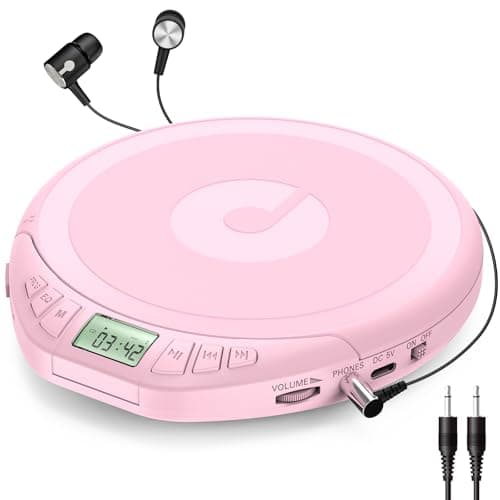 Image of Gueray CD Player Portable Personal CD Players with Headphones LCD Display Anti-Skip Protection HiFi Classic CD Music Player Support PROG Memory Function CD Player for Car Home (Pink)