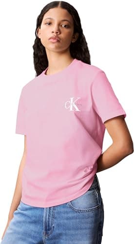 Image of Calvin Klein Women’s 2 Pack Short Sleeve Round Neck Logo T-Shirts, Pink (Fairy Tale), L