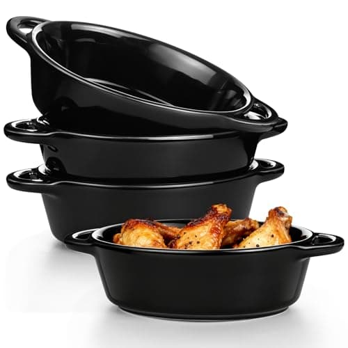 Image of Oval Ceramic Baking Dishes, 4 Pack Lasagne Baking Tray for Oven Baking, Perfect for Lasagne, Pies, Baked Rice and More, Individual Serving and Child Portion Friendly Tray, Oven Safe, Black（8OZ)