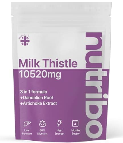 Image of Milk Thistle High Strength 10,520mg with Dandelion Root and Artichoke | 4 Month Supply | 120 Vegan Capsules | Milk Thistle 3-in-1 | No Fillers, Binders or Additives | Made in The United Kingdom