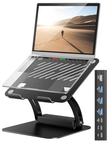 Image of tounee Laptop Stand with Detachable USB-C Hub, 100W PD Charging, 4K@60Hz HDMI, 3 USB Ports, Ergonomic Laptop Holder Docking Station for 10-17" Laptops, MacBook & More (Black)