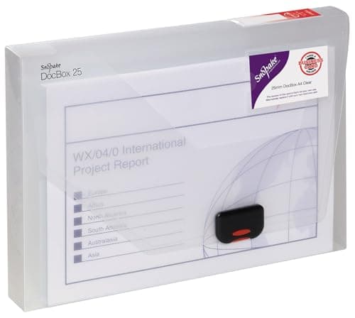 Image of Snopake [100% Recycled] A4 DocBox Clear 25 mm Box File with Push Lock – Clear [Pack of 1] Ref: 12849
