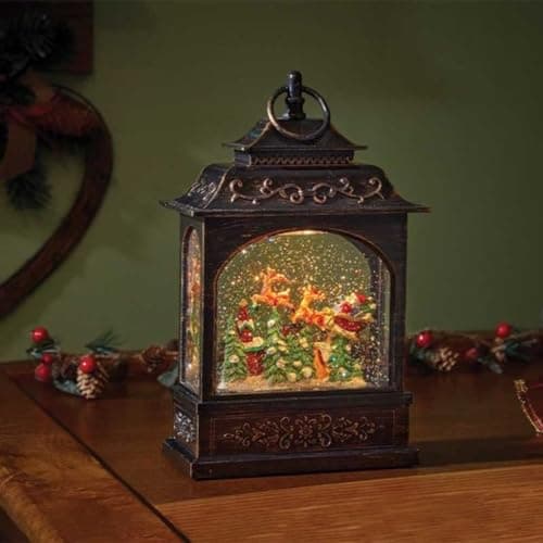 Image of Christmas Metal LED Water Spinner Glitter Snow Globe Lantern Santa Sleigh and Reindeer 29cm Tall