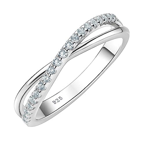 Image of SHELOVES 925 Sterling Silver Eternity Rings for Womens Round CZ Infinity Wedding Ring Band Jewellery Gift Sz N