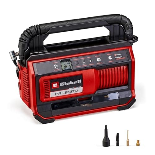 Image of Einhell Cordless Air Compressor 18V Power X-Change, Max. 11 Bar, Includes 71 cm high-Pressure Hose and 1.6 m Low-Pressure Hose, Without Battery PRESSITO 18/25