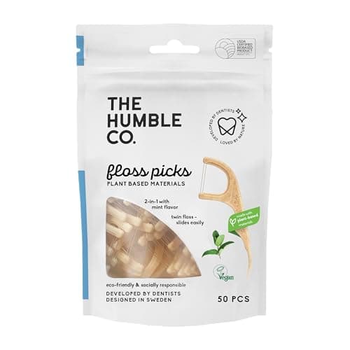 Image of THE HUMBLE CO. - Dental Floss Picks - Mint Flavour - Slides Easily - Developed by Dentists - Designed in Sweden - Teeth Cleaning - Sustainable & Reusable - Vegan & Cruelty-Free - 50p