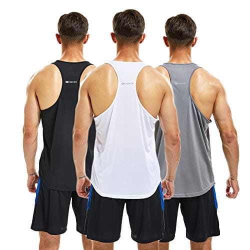 Image of frueo 3 Pack Running Muscle Tank Top for Men Quick Dry Workout Sleeveless Tops Breathable Y-Back Shirts Training Bodybuilding Vests (20418) Black Gray White-L
