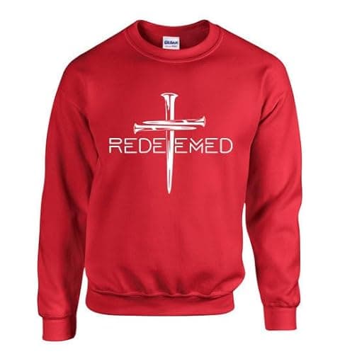 Image of Trenz Shirt Company Mens Chrisitian Sweatshirt Redeemed Cross Nails Crewneck Sweatshirt, Royal Blue, 4XL