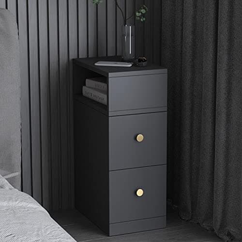 Image of forestalk Grey Bedside Table 25cm / 30cm Wide Bedroom Crevice Storage Cabinet with 2 Drawers and Side Opening Modern Simple Small Apartment Mini Nightstand