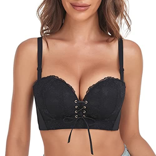 Image of FallSweet Add Two Cups Lace Push Up Bra Ultra Padded Wireless Support Brassiere (Black, 34A)