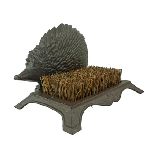 Image of Woodside Cast Iron Hedgehog Boot Scraper & Brush Heavy Duty Outdoor Shoe Cleaner Decorative Garden Door Boot Cleaner 25cm