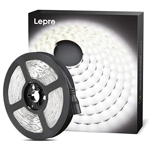 Image of Lepro White LED Strip Light 5M (No Plug, Striplight Only), 300 LEDs, 2300lm, 6000K, Stick on LED Lights for Kitchen Cabinet Cupboard, Mirror and DIY (DC 12V Power Supply Required)