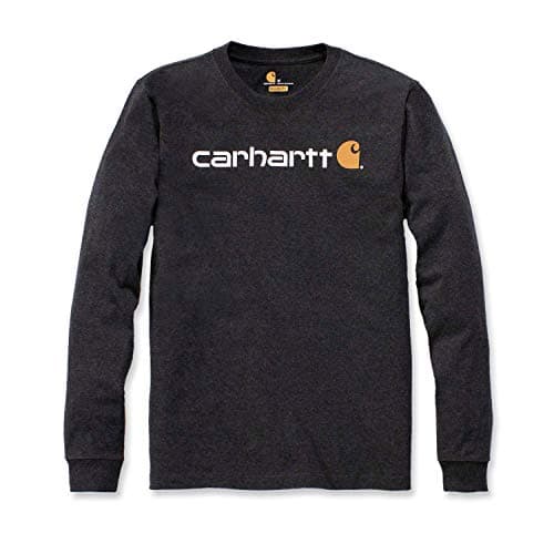 Image of Carhartt Men's Relaxed Fit Heavyweight Long-Sleeve Logo Graphic T-Shirt, Carbon Heather, L