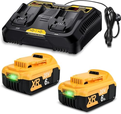 Image of 2X 18V 6.0Ah/6000mAh Li-Ion replacement battery and 6A Dual Charger for dewalt 18V battery DCB182 DCB184 DCB101 DCB107 DCB112 DCB105 DCB115 DCB203