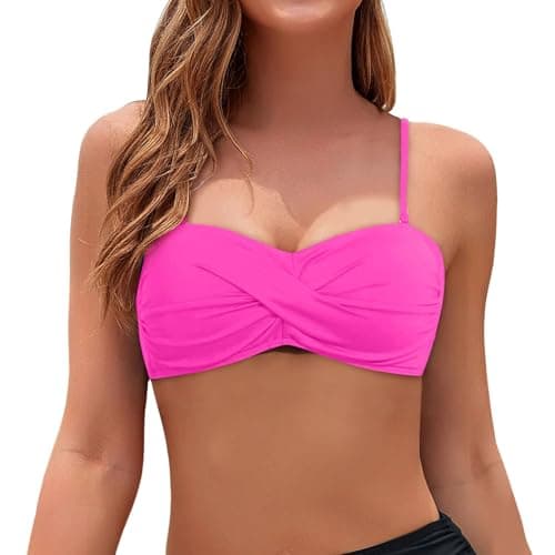Image of Generic Women's Bandeau Bikini Top Strapless Swimsuit Top 2026, Hot Pink, S