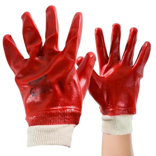 Image of Pack of 4 Pairs Red Pvc Coated Gloves Size Large - Elasticated Cuffs for Comfort, Tear Resistant | Diy Health & Safety Work Gloves, Flexible & Comfy
