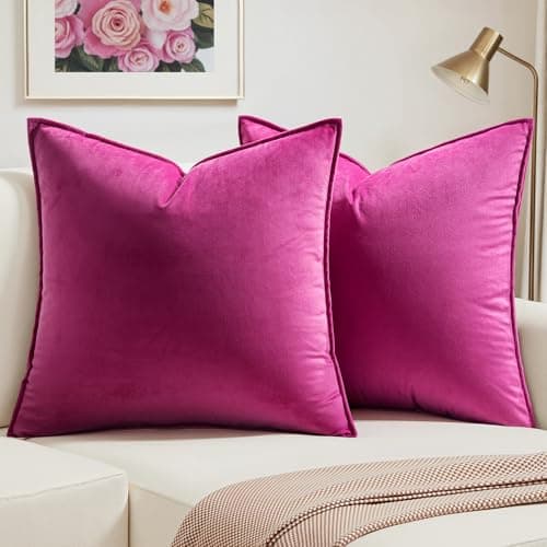Image of MIULEE Velvet Cushion Covers 45cm x 45cm Pink Decorative Square Throw Pillow Covers Flanges Pillowcases Soft for Livingroom Sofa Bedroom with Invisible Zipper 18 x 18 Inch Pack of 2
