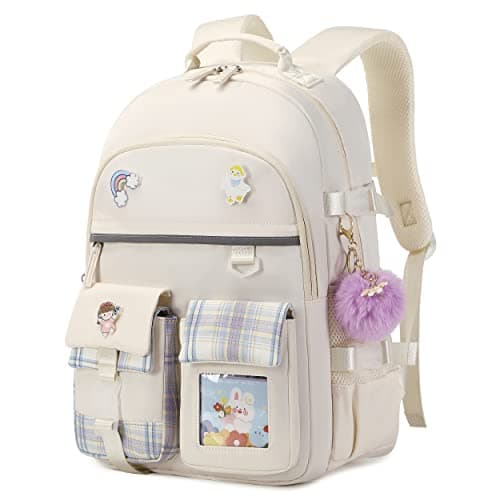 Image of LIGUL Backpack for Girls, 15.6 Inch Laptop School Bag Kids Kindergarten Elementary College Backpacks Large Bookbags for Teen Girls Women Students Casual Travel Daypacks (Beige, Large)