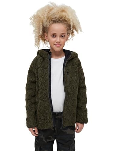 Image of Brandit Kids Teddyfleece Jacket Hooded, color: olive, size: L 146